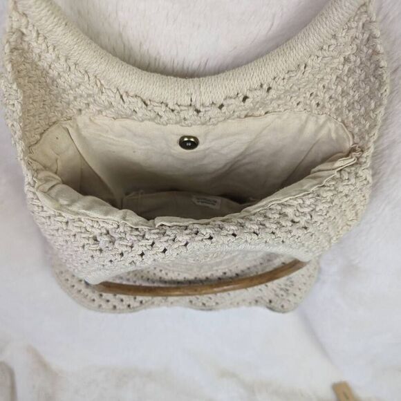Macrame Bag  Natural Crochet Woven Handbag Wood Ring Purse Boho Hand Made - Picture 8 of 9